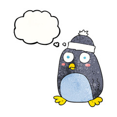 thought bubble textured cartoon penguin