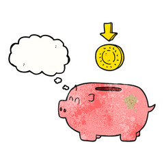 thought bubble textured cartoon piggy bank