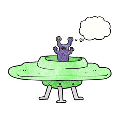 thought bubble textured cartoon flying saucer