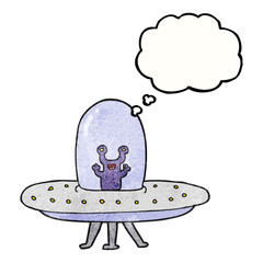 thought bubble textured cartoon flying saucer