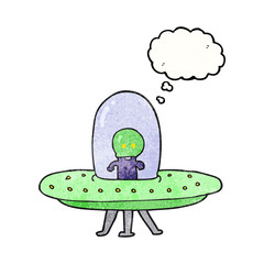 thought bubble textured cartoon flying saucer