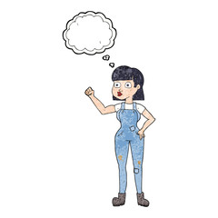 thought bubble textured cartoon woman clenching fist