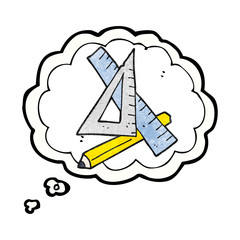 thought bubble textured cartoon pencil and ruler