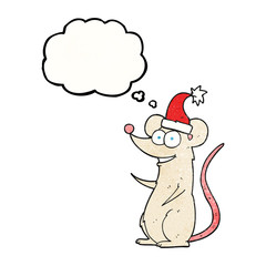 thought bubble textured cartoon mouse wearing christmas hat