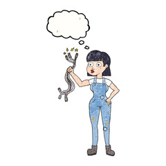 thought bubble textured cartoon female electrician