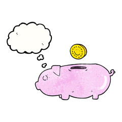 thought bubble textured cartoon piggy bank