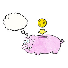 thought bubble textured cartoon piggy bank