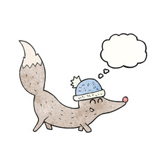 thought bubble textured cartoon little wolf