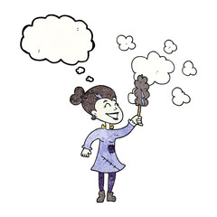 thought bubble textured cartoon zombie woman dusting