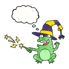 thought bubble textured cartoon toad casting spell