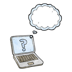 thought bubble textured cartoon laptop computer with question ma
