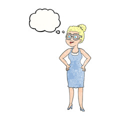 thought bubble textured cartoon woman wearing glasses