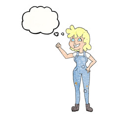 thought bubble textured cartoon determined woman clenching fist