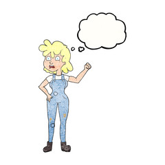 thought bubble textured cartoon woman shaking fist