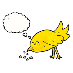 thought bubble textured cartoon bird pecking seeds