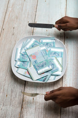 Malaysia Ringgit concept photo on plate