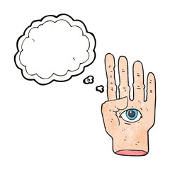 thought bubble textured cartoon spooky hand with eyeball