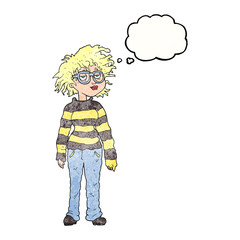thought bubble textured cartoon geeky girl