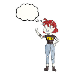 thought bubble textured cartoon alien rock fan girl
