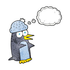 thought bubble textured cartoon penguin