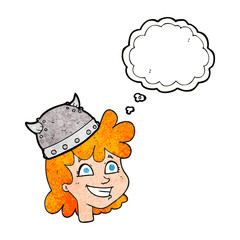 thought bubble textured cartoon female viking face