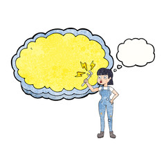 thought bubble textured cartoon female plumber