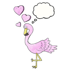 thought bubble textured cartoon flamingo in love
