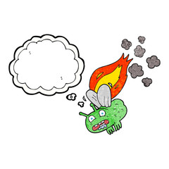 thought bubble textured cartoon fly crashing and burning