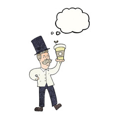 thought bubble textured cartoon man with coffee cup