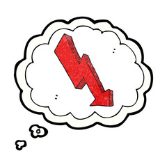 thought bubble textured cartoon arrow down trend