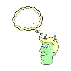 thought bubble textured cartoon alien man