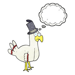 thought bubble textured cartoon bird wearing top hat
