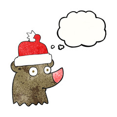 thought bubble textured cartoon bear wearing christmas hat