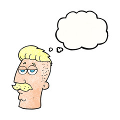 thought bubble textured cartoon man with hipster hair cut