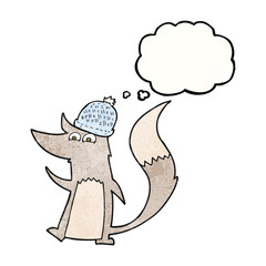 thought bubble textured cartoon little wolf