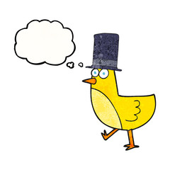thought bubble textured cartoon bird wearing hat