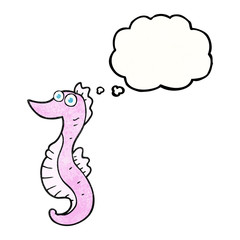 thought bubble textured cartoon seahorse