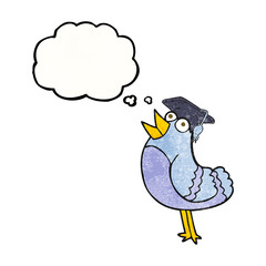 thought bubble textured cartoon bird wearing graduation cap