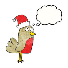 thought bubble textured cartoon christmas robin