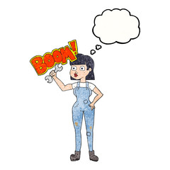 thought bubble textured cartoon mechanic woman