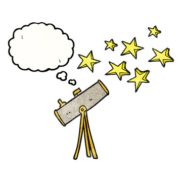 thought bubble textured cartoon telescope and stars