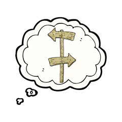 thought bubble textured cartoon wooden direction sign