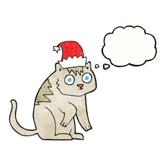 thought bubble textured cartoon cat wearing christmas hat
