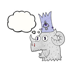 thought bubble textured cartoon ram head with magical crown