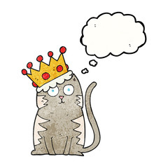 thought bubble textured cartoon cat with crown