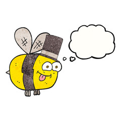 thought bubble textured cartoon bee wearing hat