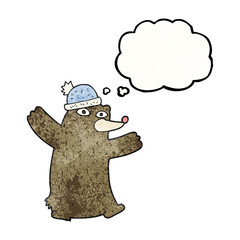thought bubble textured cartoon bear wearing hat