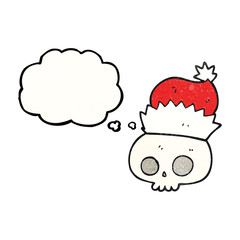 thought bubble textured cartoon skull wearing christmas hat