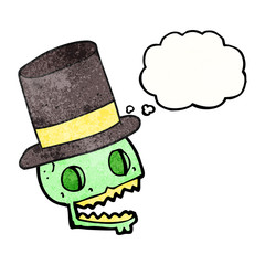 thought bubble textured cartoon laughing skull in top hat