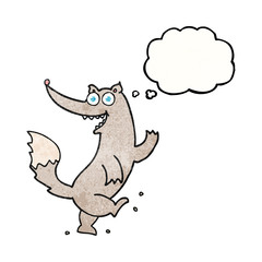 thought bubble textured cartoon happy wolf dancing